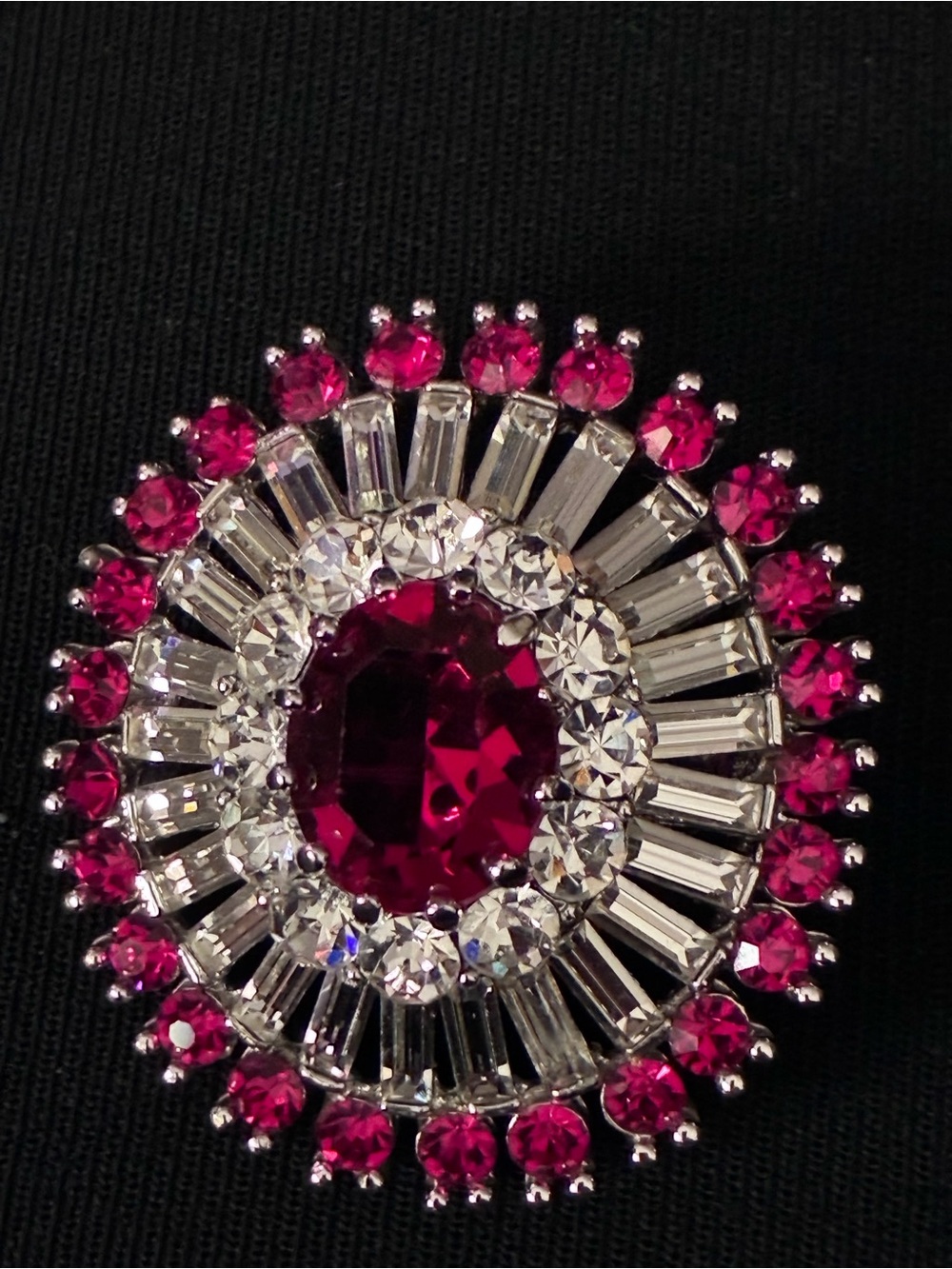 Vintage 1950’s Ruby Red & Clear Baquette Brooch